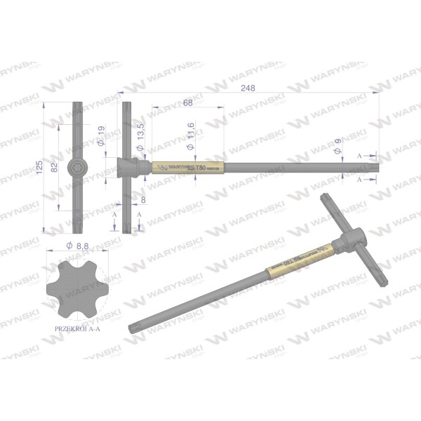 Klucz T ze spinnerem TORX T50 Waryński WMK155 | Exvi