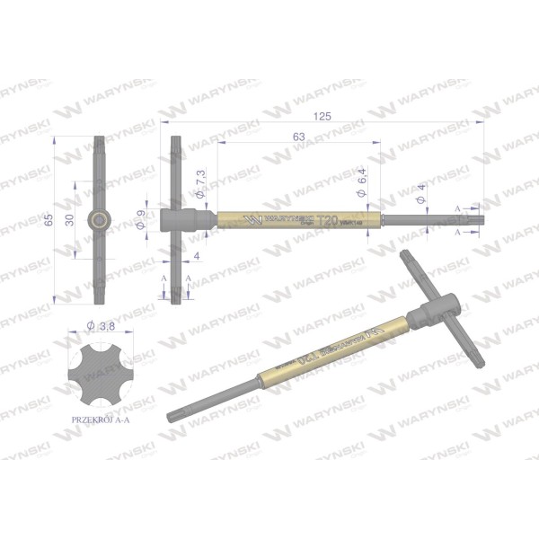 Klucz T ze spinnerem TORX T20 Waryński WMK149 | Exvi