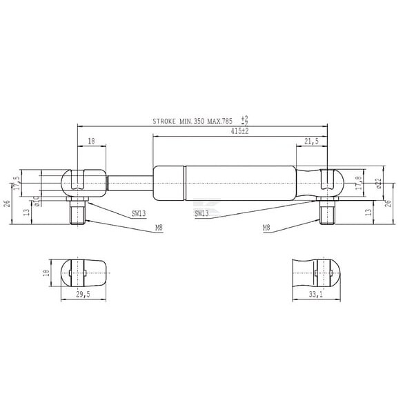 Sprężyna gazowa L785 mm 400N Stabilus CA095508 | Exvi