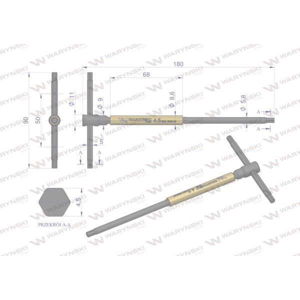 Klucz T ze spinnerem HEX 4.5 mm Waryński WMK140 | Exvi