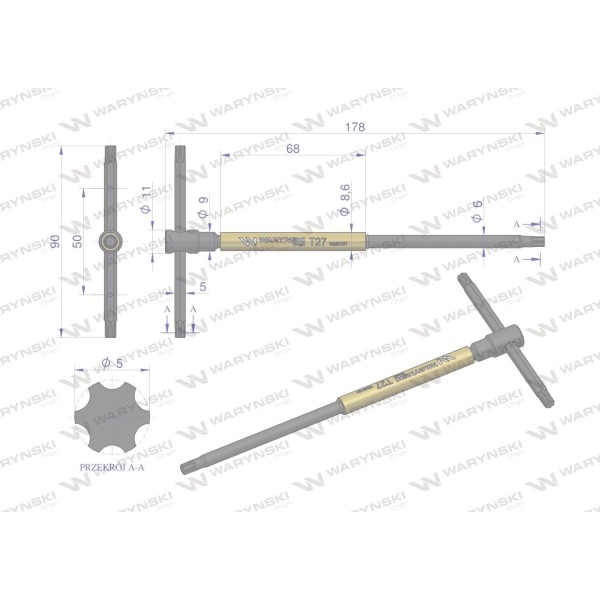 Klucz T ze spinnerem TORX T27 Waryński WMK151 | Exvi