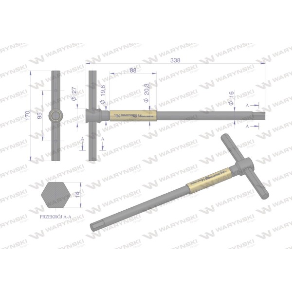 Klucz T ze spinnerem HEX 14 mm Waryński WMK146 | Exvi