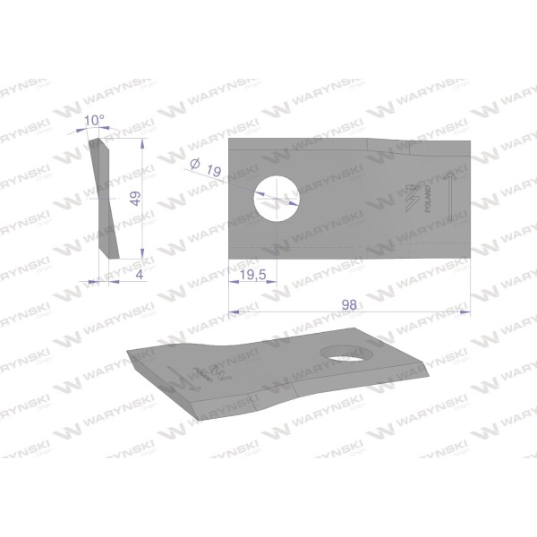 Nóż. nożyk kosiarka lewy 98x48x4mm WKR98X48X4L/1 | Exvi