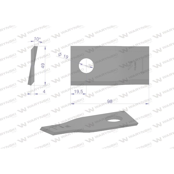 Nóż. nożyk kosiarka prawy 98x48x4mm WKR98X48X4P/1 | Exvi