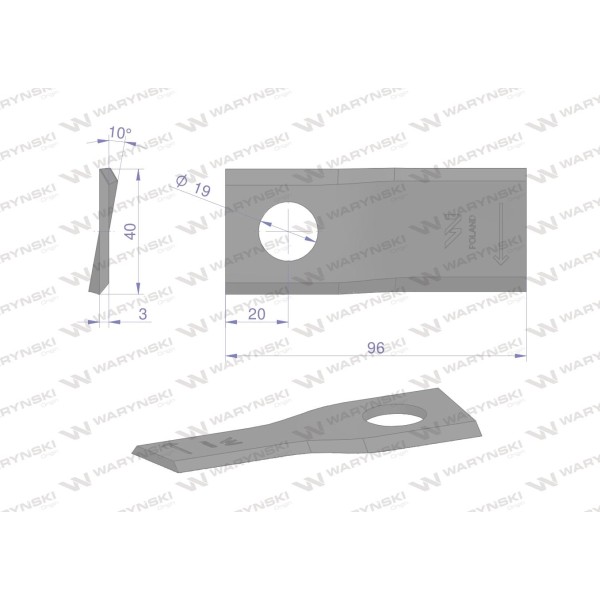 Nóż. nożyk kosiarka prawy 96x40x3mm WKR96X40X3P | Exvi