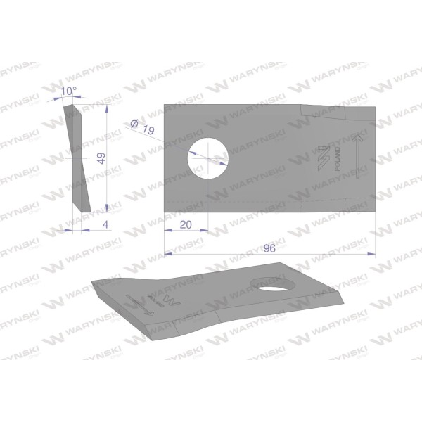 Nóż. nożyk kosiarka lewy 96x48x4mm WKR96X48X4L/1 | Exvi