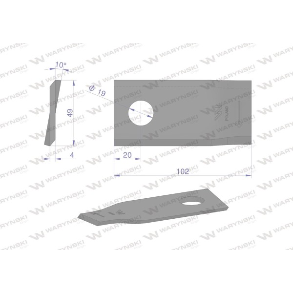 Nóż. nożyk kosiarka prawy 102x48x4mm WKR102X48X4P | Exvi