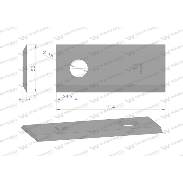 Nóż, nożyk kosiarka 114X48X4mm otwór 19 WKR114X48X4 | Exvi