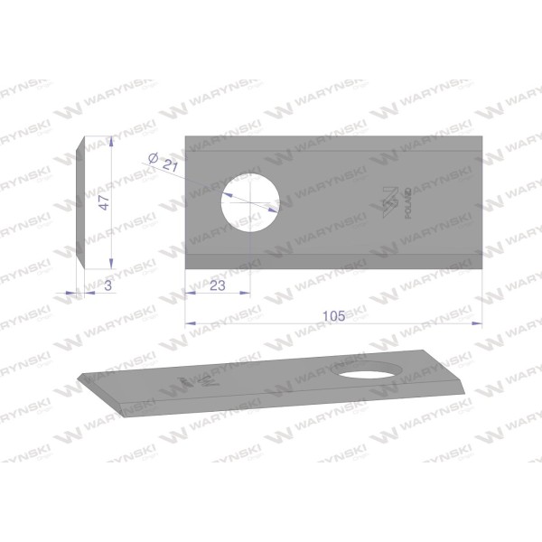 Nóż, nożyk kosiarka 105X47X3mm otwór 21 WKR105X47X3 | Exvi