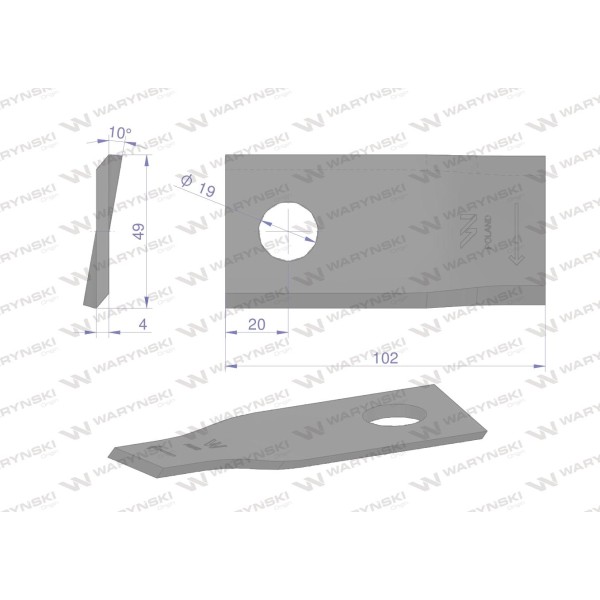 Nóż. nożyk kosiarka prawy 102x48x4mm WKR102X48X4P/1 | Exvi