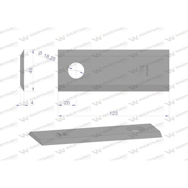 Nóż, nożyk kosiarka 123X46X4mm otwór WKR123X46X4 | Exvi