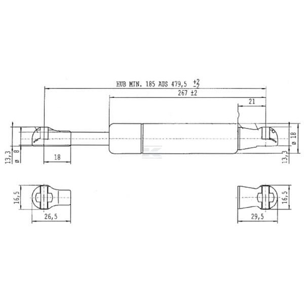 Sprężyna gazowa L479.5 mm 200N Stabilus CA6168YQ | Exvi