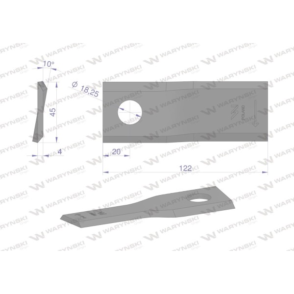 Nóż. nożyk kosiarka prawy 122x46x4mm WKR122X46X4P | Exvi