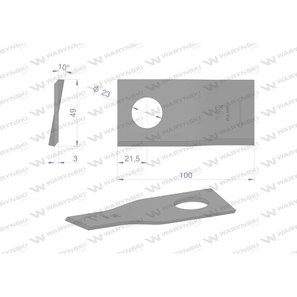Nóż. nożyk kosiarka prawy 100x48x3mm WKR100X48X3P/1 | Exvi