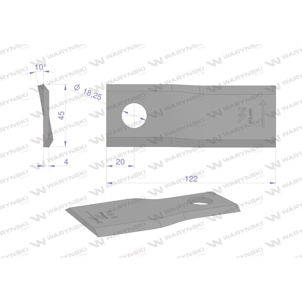Nóż. nożyk kosiarka lewy 122x46x4mm WKR122X46X4L | Exvi
