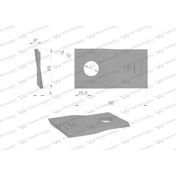 Nóż. nożyk kosiarka lewy 90x48x4mm WKR90.5X48X4L | Exvi