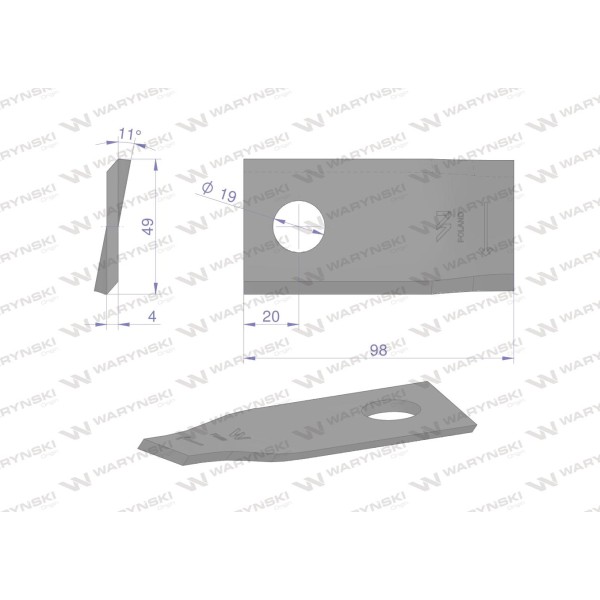 Nóż. nożyk kosiarka prawy 98x48x4mm WKR98X48X4P | Exvi