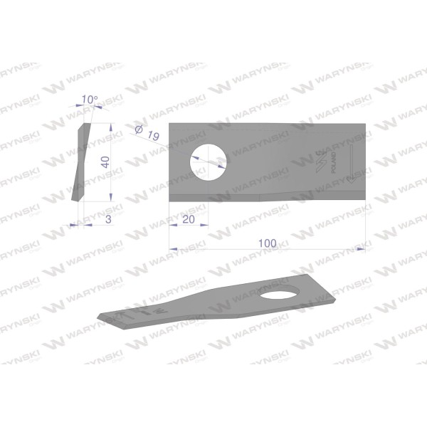 Nóż. nożyk kosiarka prawy 100x40x3mm WKR100X40X3P | Exvi
