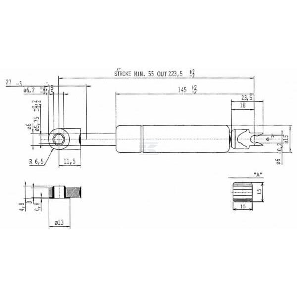 Sprężyna gazowa L223.5 mm 120N Stabilus CA0220BY | Exvi