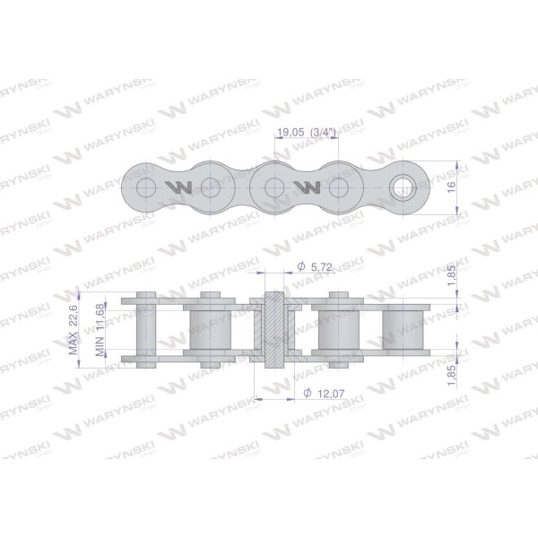 Łańcuch rolkowy 12B-1(R1 3/4) 2.5 m L12B1-2.5M | Exvi