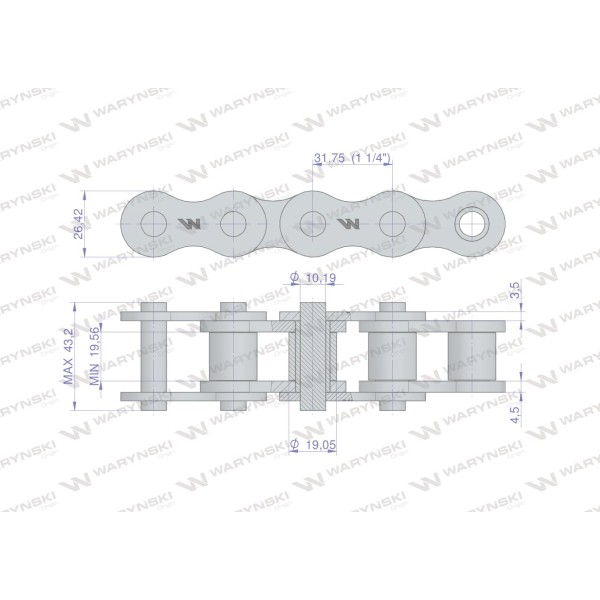 Łańcuch rolkowy 20B-1 (R1 1.1/4) 2.5 m L20B1-2.5M | Exvi
