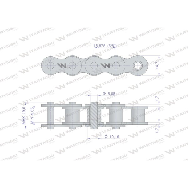 Łańcuch rolkowy 10B-1 (R1 5/8) 2.5 m L10B1-2.5M | Exvi