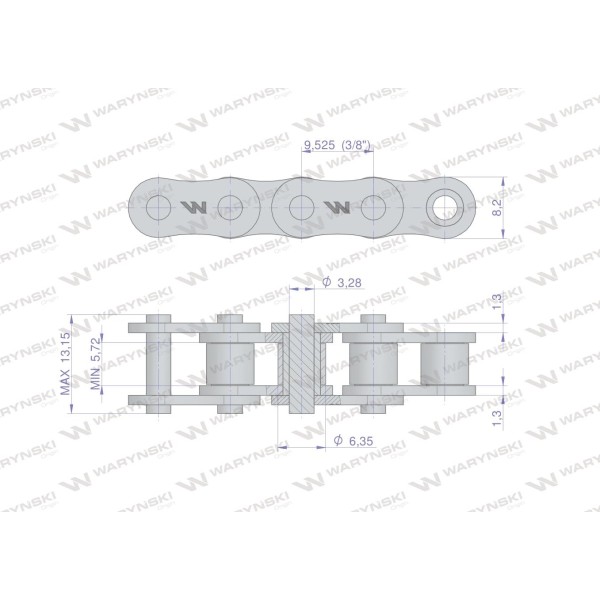 Łańcuch rolkowy 06B-1 (R1 3/8) 2.5 m L06B1-2.5M | Exvi