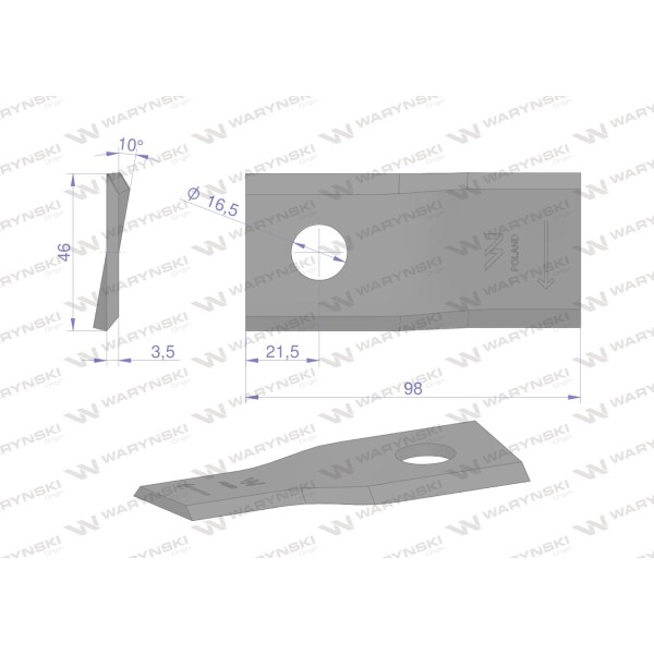 Nóż. nożyk kosiarka prawy 98X46X3.5mm WKR98X46X3.5P | Exvi