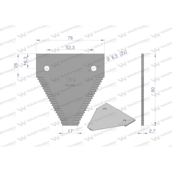 Nóż żniwny 80x76x2.8mm otwór 6.3 WKZ80X76X2.8/2 | Exvi