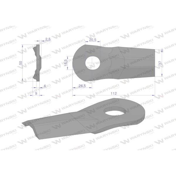 Nóż. nożyk kosiarka gięty 112x50x4mm WKR112X50X4 | Exvi