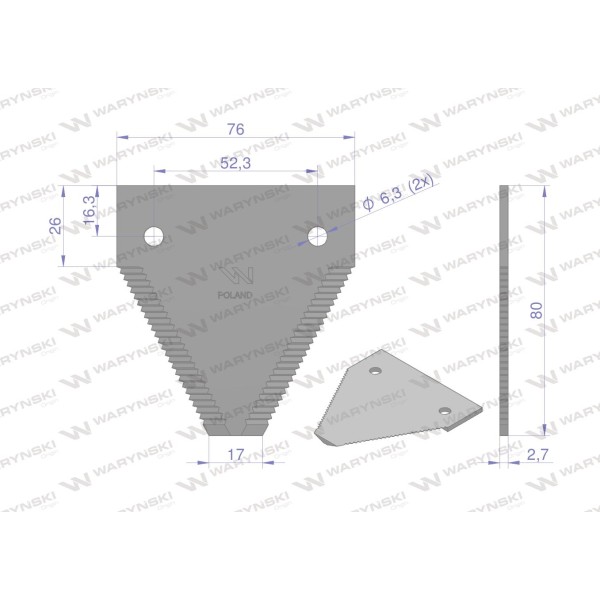 Nóż żniwny 80x76x2.7mm otwór 6.3 WKZ80X76X2.7 | Exvi