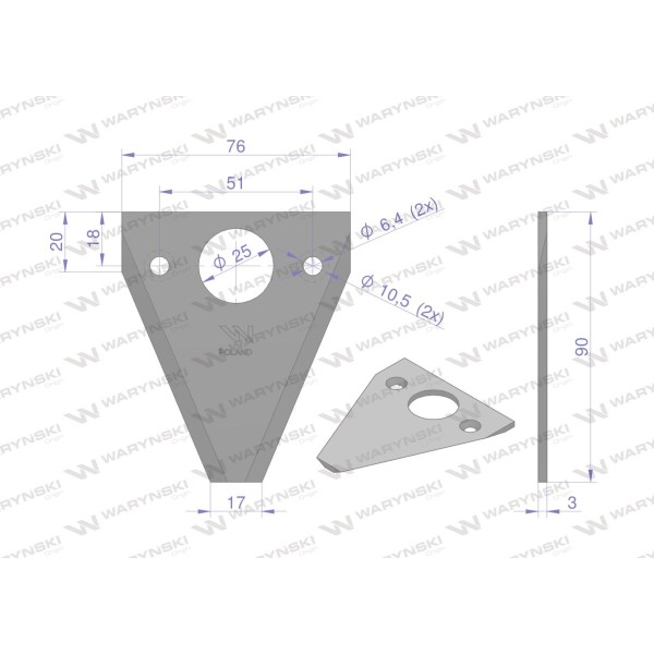 Nóż żniwny 90x76x3mm otwór 6.5 WKZ90X76X3 | Exvi