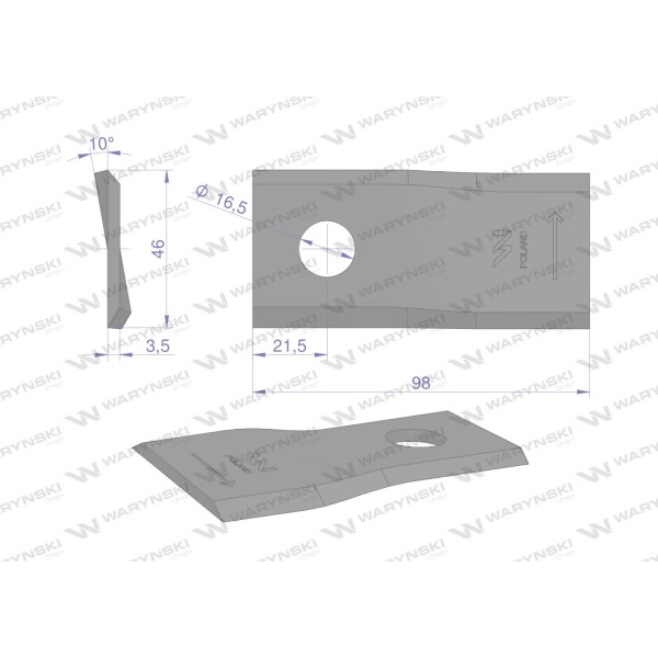 Nóż. nożyk kosiarka lewy 98X46X3.5mm WKR98X46X3.5L | Exvi