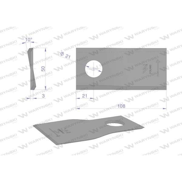 Nóż. nożyk kosiarka lewy 108X50X3mm WKR108X50X3L | Exvi