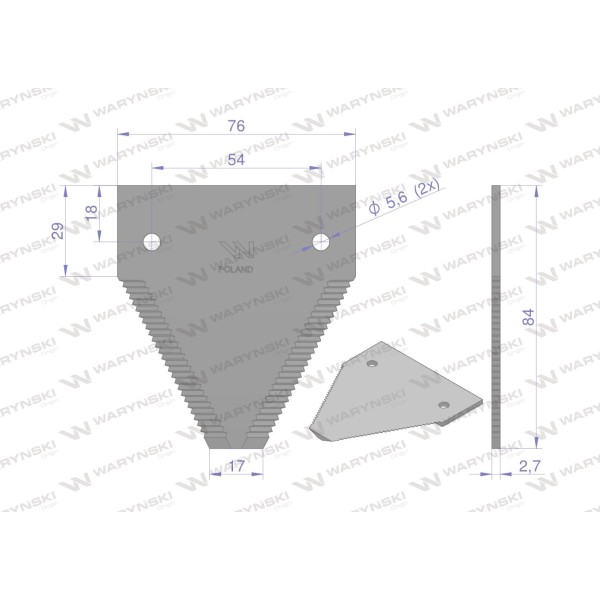 Nóż żniwny 84x76x2.8mm otwór 5.5 WKZ84X76X2.8 | Exvi