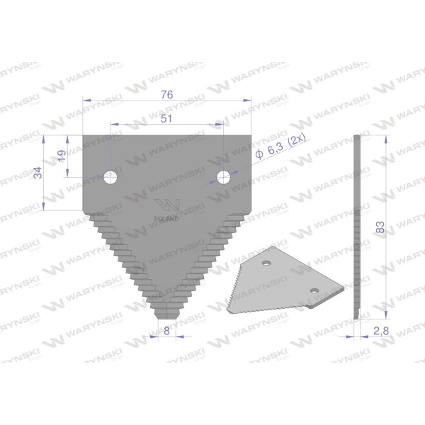 Nóż żniwny 83x76x2.8mm otwór 6.5 WKZ83X76X2.8 | Exvi