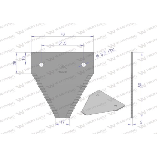 Nóż żniwny 80x76x2mm otwór 5.5 WKZ80X76X2/1 | Exvi