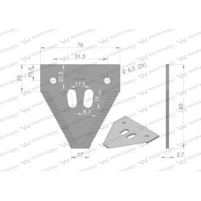 Nóż żniwny 80x76x2.7mm otwór 6.5 WKZ80X76X2.7/1 | Exvi