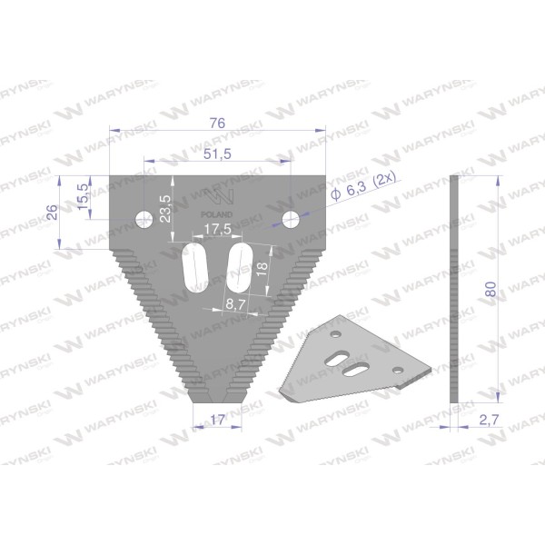 Nóż żniwny 80x76x2.7mm otwór 6.5 WKZ80X76X2.7/1 | Exvi