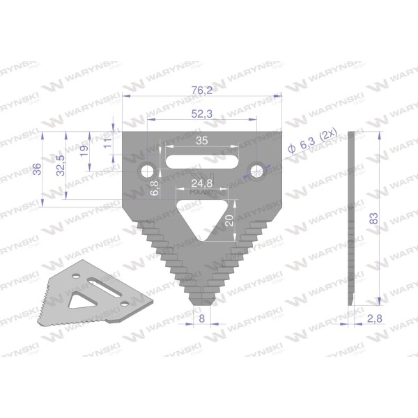 Nóż żniwny 83x76x3mm otwór 6.5 WKZ83X76X3/2 | Exvi