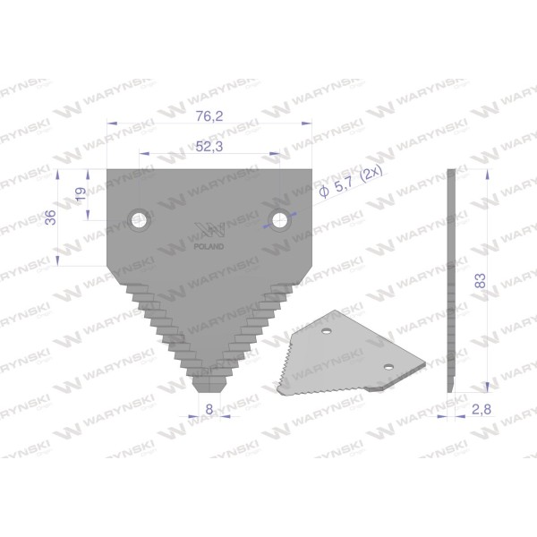 Nóż żniwny 83x76x3mm otwór 5.7 WKZ83X76X3 | Exvi