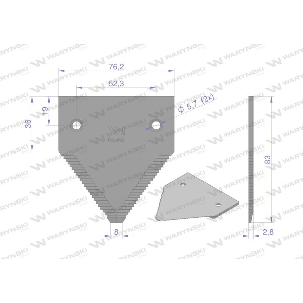 Nóż żniwny 83x76x3mm otwór 5.7 WKZ83X76X3/3 | Exvi