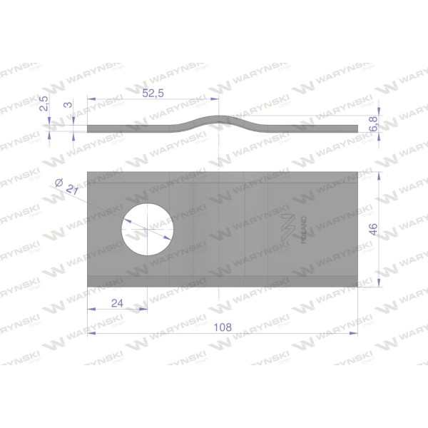 Nóż. nożyk kosiarka gięty 108x46x3mm WKR108X46X3/1 | Exvi