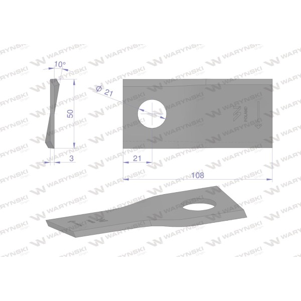 Nóż. nożyk kosiarka prawy 108X50X3mm WKR108X50X3P | Exvi