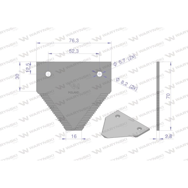 Nóż żniwny 70x76x2.8mm otwór 5.5 WKZ70X76X2.8 | Exvi