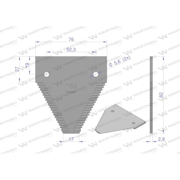 Nóż żniwny 82x76x2.8mm otwór 5.5 WKZ82X76X2.8/1 | Exvi