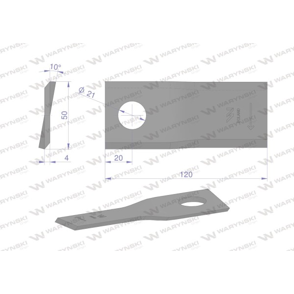 Nóż. nożyk kosiarka prawy 120X50X4mm WKR120X50X4P | Exvi