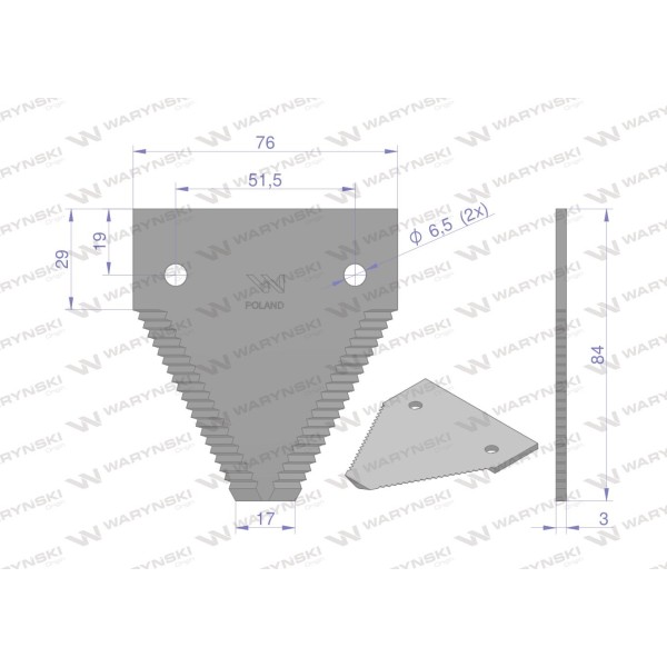 Nóż żniwny 84x76x3mm otwór 6.5 WKZ84X76X3 | Exvi