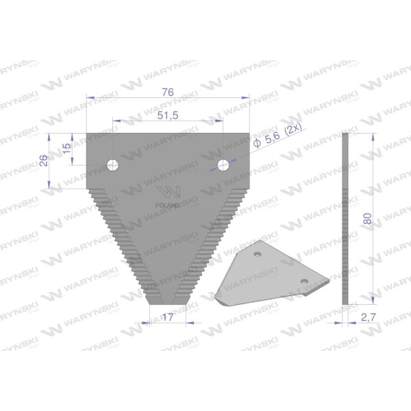 Nóż żniwny 80x76x2.7mm otwór 5.5 WKZ80X76X2.7/3 | Exvi