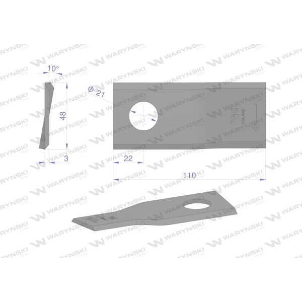 Nóż. nożyk kosiarka prawy 110x48x3mm WKR110X48X3P/1 | Exvi